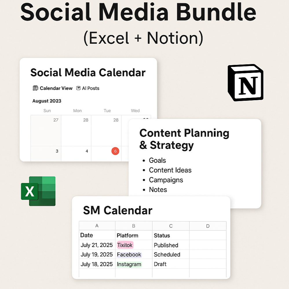 BuzTemplates Social Media Bundle (Excel & Notion) for Content Creators, Social Media Managers and Entrepreneurs